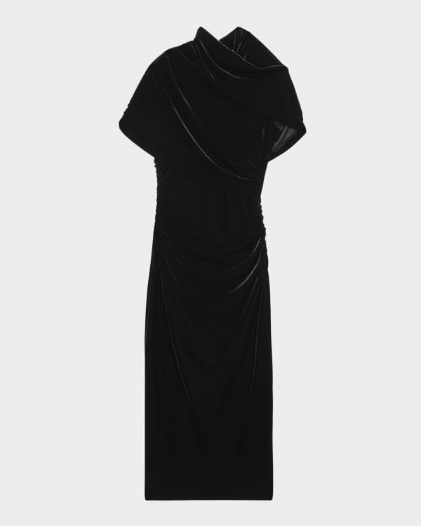 ALICE + OLIVIA Jeanette Tie-Shoulder Paneled Midi Dress | Neiman