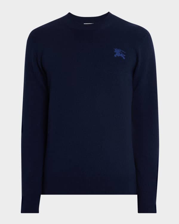 Men's Check-Trim Wool Crewneck Sweater