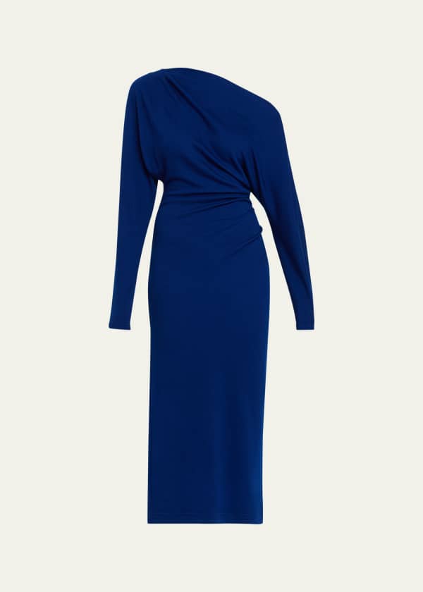 A.L.C. Alma Draped Satin Midi Dress | Neiman Marcus