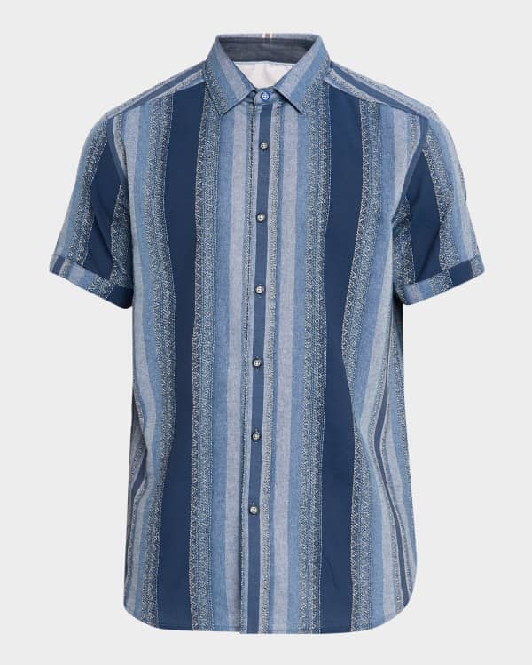 mens short sleeve dress shirts amazon ZANKLEY Men's Casual Short Sleeve Button Down Dress Shirt Denim Work Shirts, Size: 3XL, Blue
