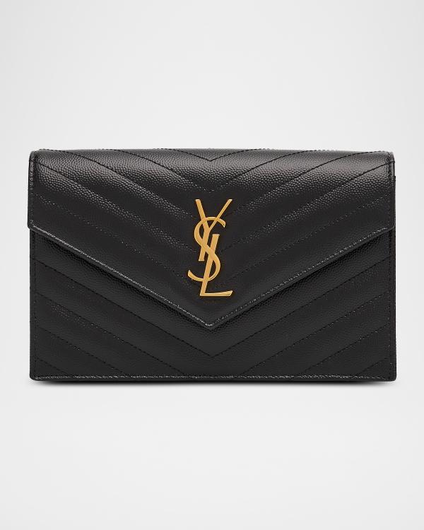 Saint Laurent YSL Monogram Large Zip Wallet in Grained Leather