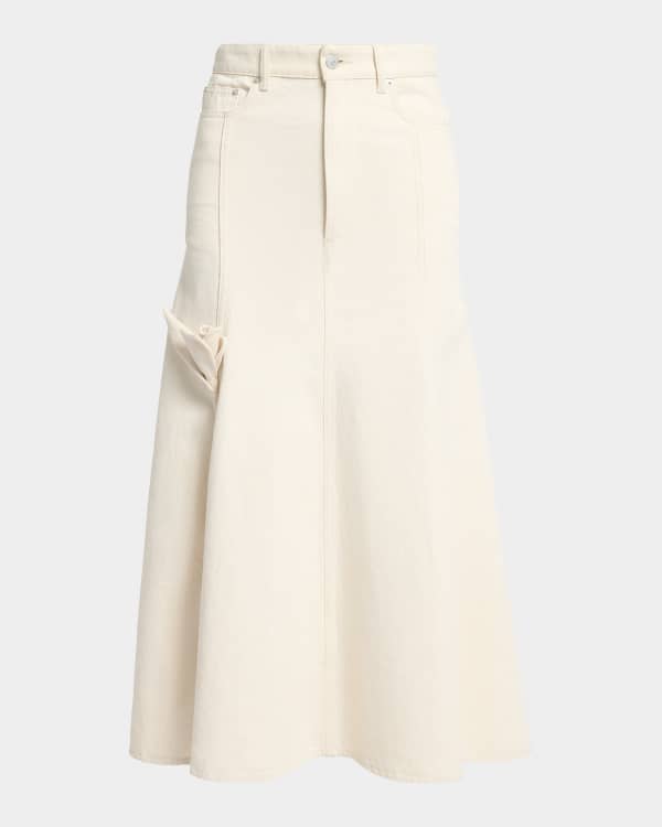 Erdem Victorine Floral-Print Denim Fluted Midi Skirt | Neiman Marcus