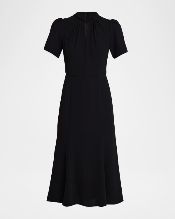 Shoshanna Dali Ruched Puff-Sleeve Midi Dress | Neiman Marcus