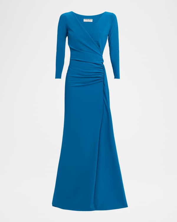 formal dresses with velvet shawl Elegant Dusty Blue Velvet Ruched Formal Dress with Shawl main image 1