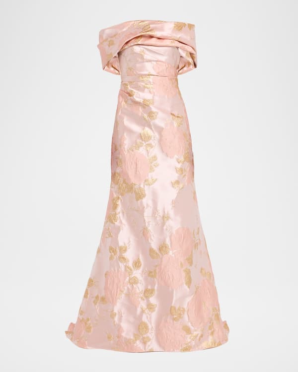 Monique Lhuillier Strapless Metallic Floral Embroidered Tulle Tea-Length  Dress | Neiman Marcus