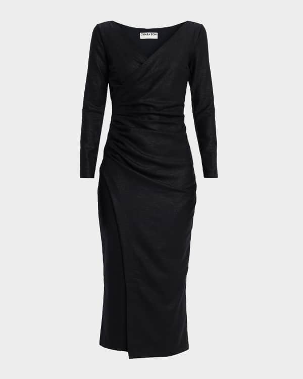 rose gold glitter dress long Black Shimmer Long Sleeve Wrap Top Ruched Midi Bodycon Dress – AX Paris main image 0