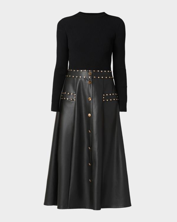 paige vegan leather dress Shoshanna Rib Knit & Faux Midi fugacita
