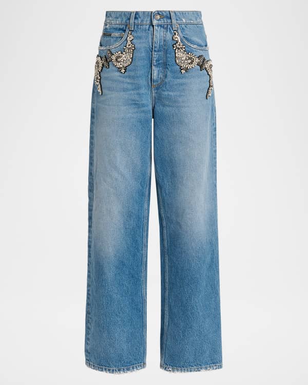 Dolce&Gabbana Gem Embellished Coated Wide-Leg Jeans | Neiman Marcus