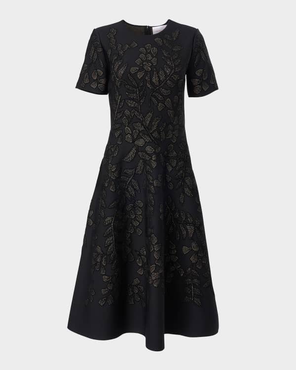 Carolina Herrera Floral Jacquard Fit-&-Flare Dress | Neiman Marcus