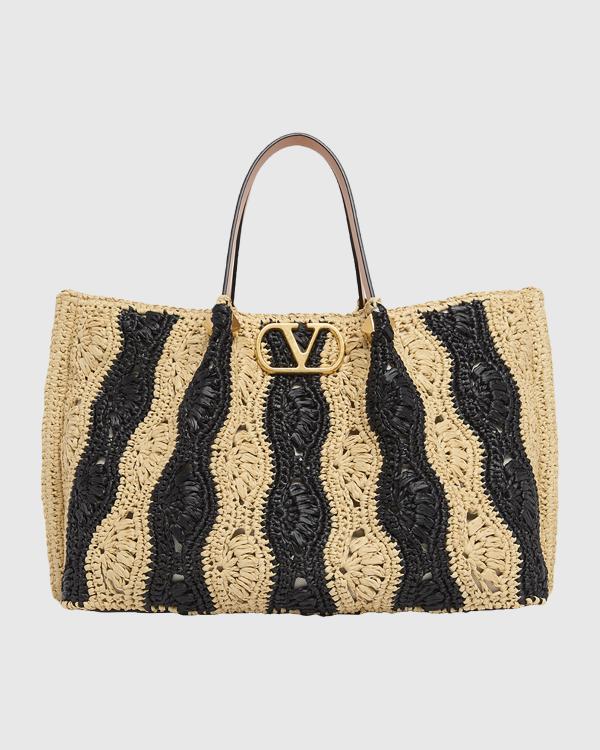 Valentino Garavani Large Crochet Viscose Raffia Tote Bag | Neiman