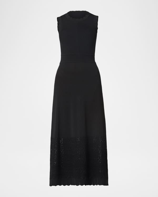 Shoshanna Angela Knit & Faux Leather Midi Dress | Neiman Marcus