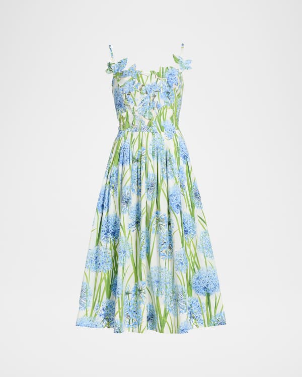 Oscar de la Renta English Rose Jacquard Fit-And-Flare Dress | Neiman Marcus