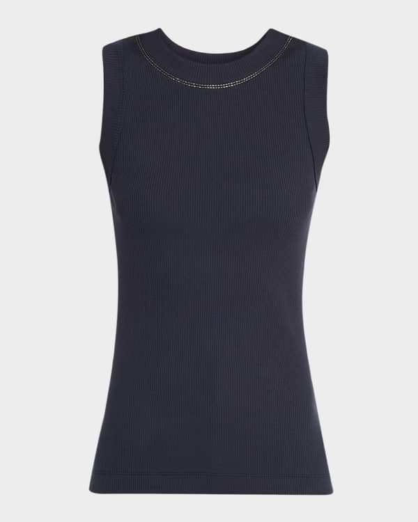 Saint Laurent YSL Logo Striped Tank Top | Neiman Marcus