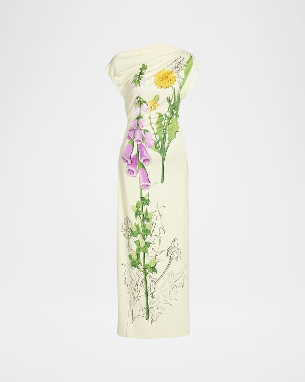 Oscar de la Renta Floral Guipure Lace Midi Dress | Neiman Marcus