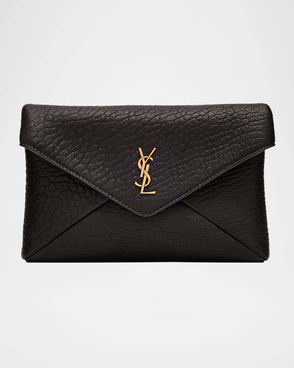 Saint Laurent Envelope Flap YSL Shoulder Bag in Raffia | Neiman Marcus