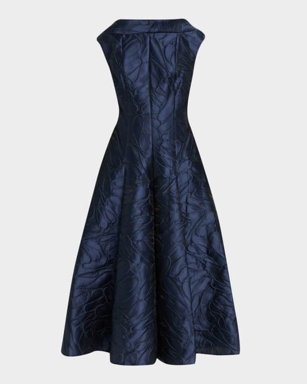 Talbot Runhof Ruffles Jacquard Fit-Flare Midi Dress | Neiman Marcus