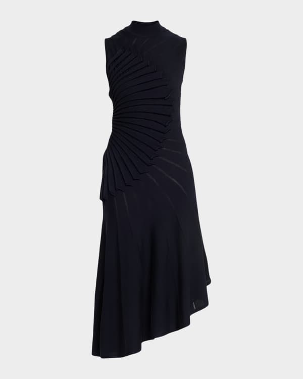 Balmain Long-Sleeve V-Neck Flared Knit Dress | Neiman Marcus