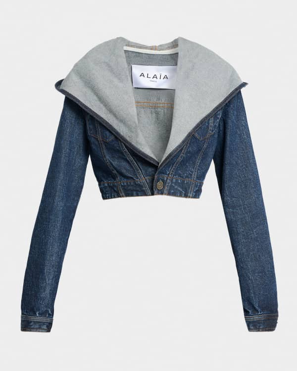 ALAIA Grommet Eyelet Crop Denim Jacket | Neiman Marcus