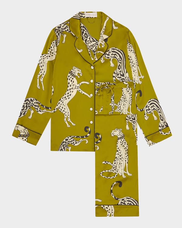 Olivia von Halle Lila Monkey-Print Silk Pajama Set | Neiman Marcus