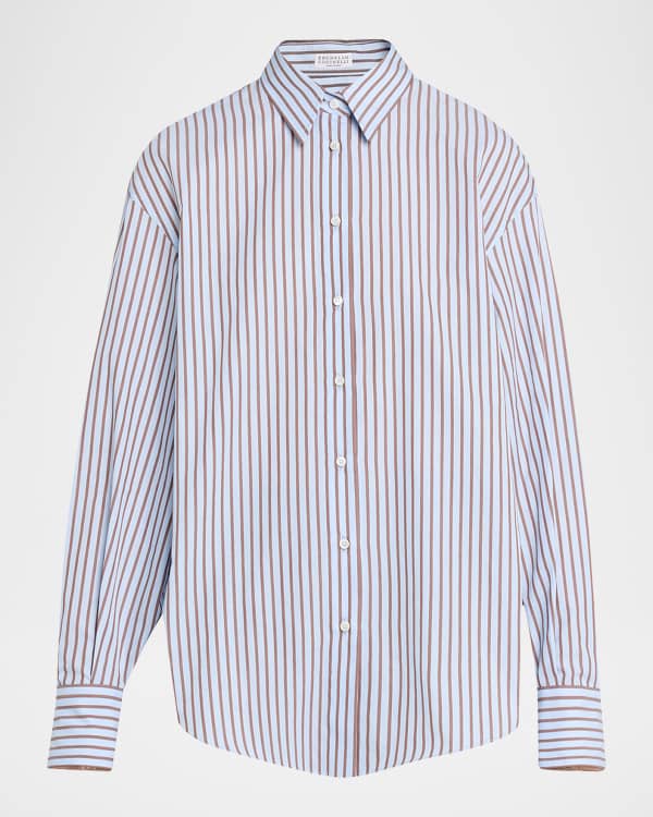 Brunello Cucinelli Monili Collar Long-Sleeve Poplin Shirt | Neiman