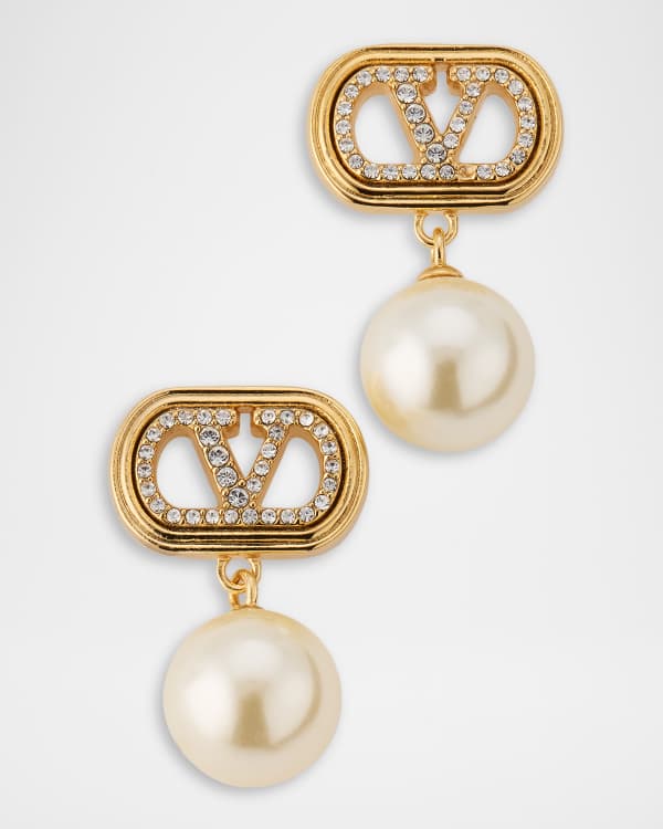 Valentino Garavani V Logo Crystal Stud Earrings | Neiman Marcus
