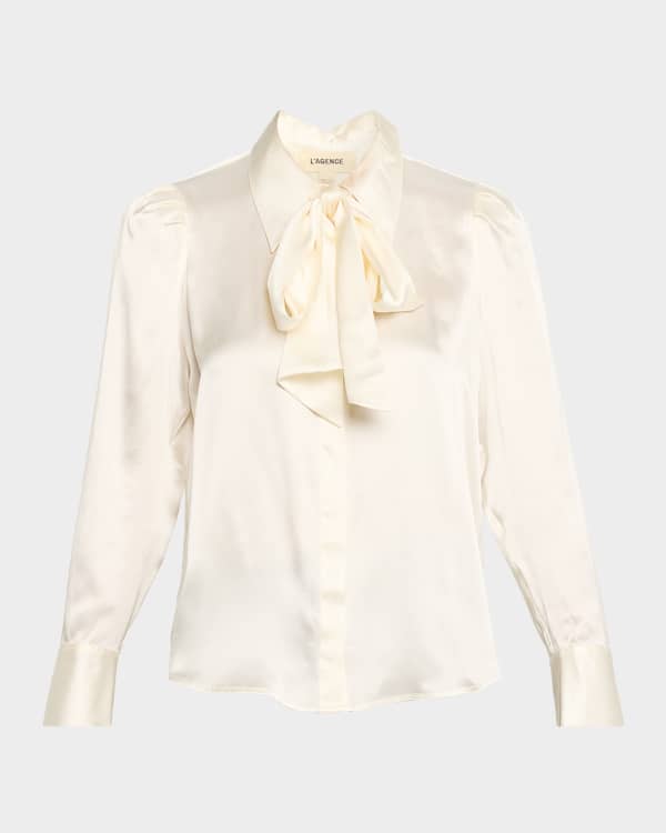 Theory Long-Sleeve Silk Tie-Neck Blouse | Neiman Marcus