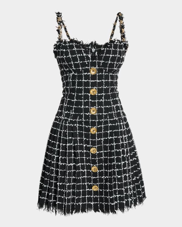 Oscar de la Renta Zip Front Wool Tweed Mini Dress