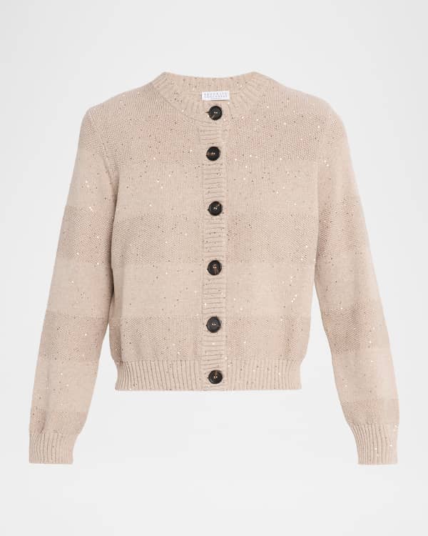 BRUNELLO CUCINELLI モニーレ　春夏　コットン　カーディガン Brunello Cucinelli Stripe Cotton-Jute Open Knit V-Neck Cardigan
