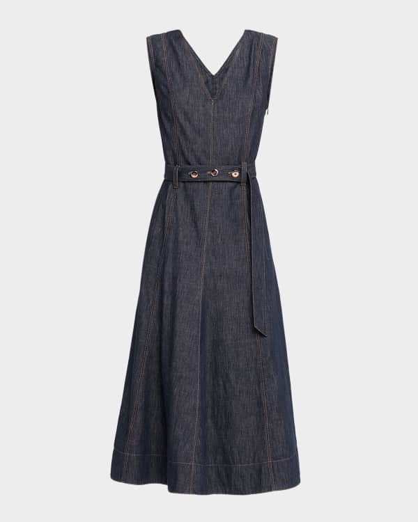 Co Basque Striped Midi Dress | Neiman Marcus