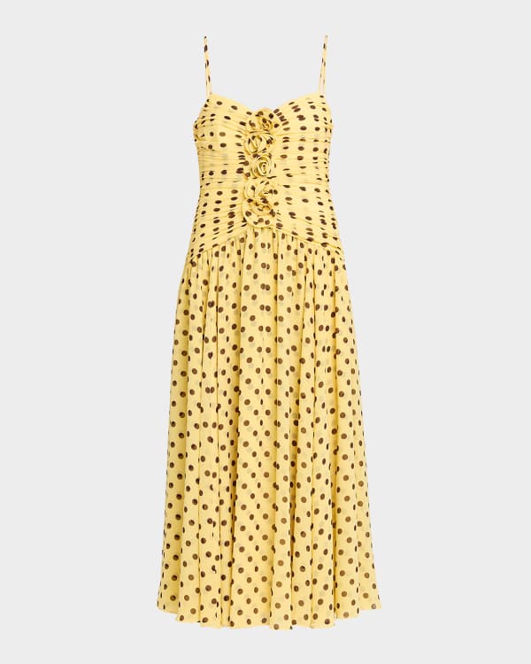 Cinq a Sept ElinPoplin Stripe Puff-Sleeve Ruched Midi Dress