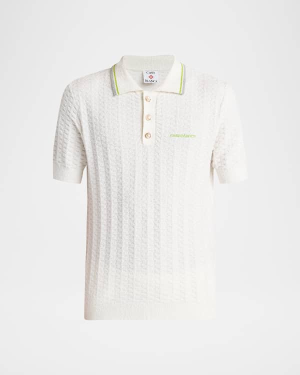 CASABLANCA Men's Merino Wool Diagonal Knit Quarter-Zip Tennis Polo