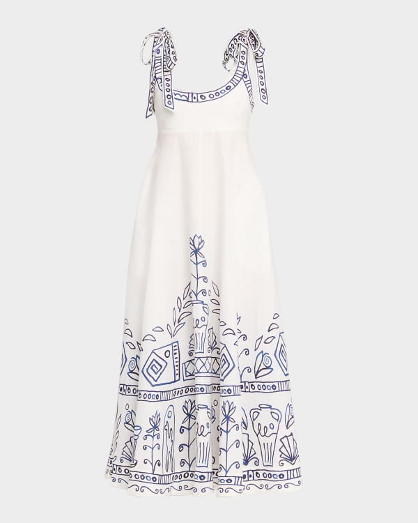 Merlette Verena Topstitched Linen Midi Dress | Neiman Marcus