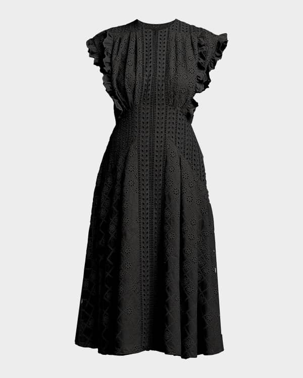 Alberta Ferretti Lace-Trim Pleated Chiffon Dress | Neiman Marcus