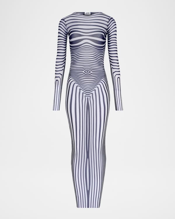 Jean Paul Gaultier Roses-Print Short-Sleeve Mesh Mini Dress | Neiman Marcus