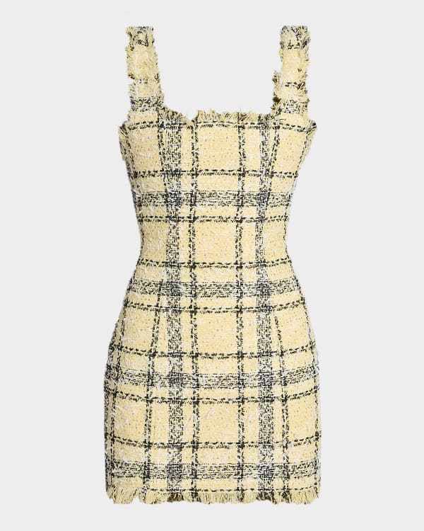 Oscar de la Renta Zip Front Wool Tweed Mini Dress | Neiman Marcus