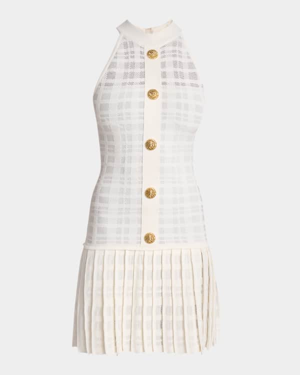 Balmain Button-Detail Ribbed Knit Mini Dress | Neiman Marcus