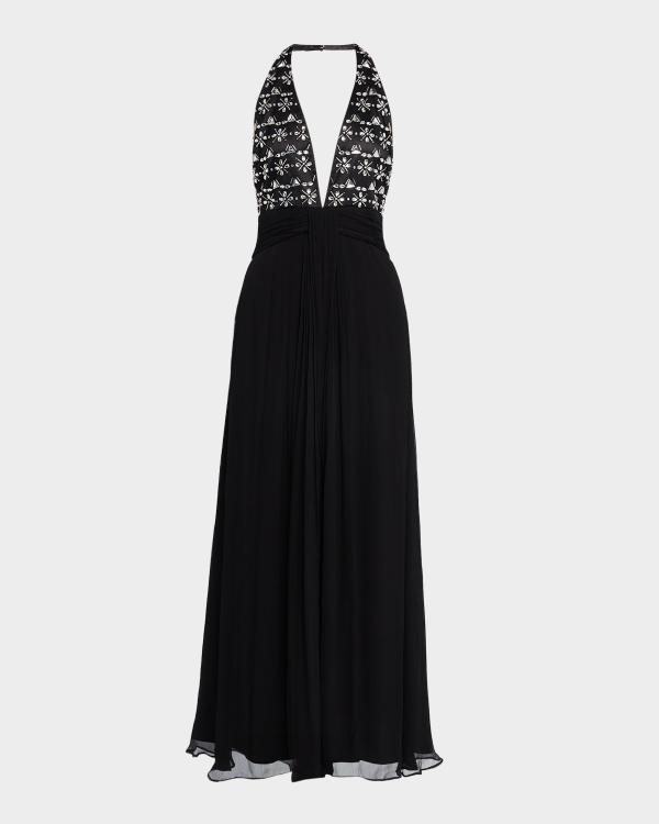 Ramy Brook Rainn Backless Silk Chiffon Trapeze Gown | Neiman Marcus