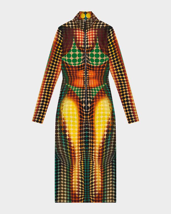 jean paul gaultier tattoo mini dress Jean Paul Gaultier Tattoo Rose & Bird Printed Mesh Halterneck Mini Dress in  Natural
