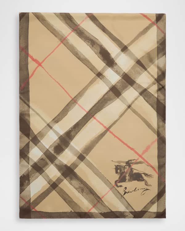 Burberry Wide EKD Check Wool Silk Scarf | Neiman Marcus