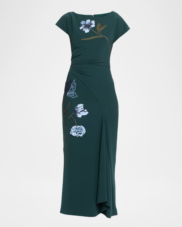 Lela Rose V-Neck Flutter-Sleeve Guipure Lace Dress | Neiman Marcus