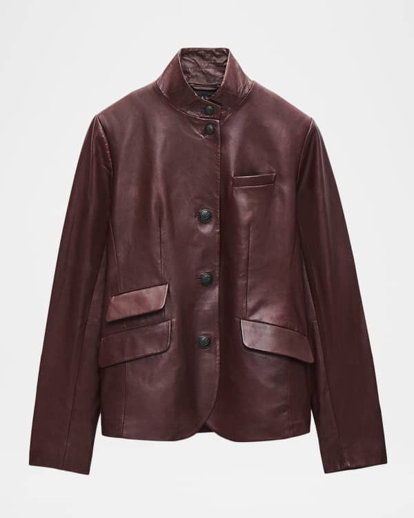 Lafayette 148 New York Leather Jacket with Detachable Collar