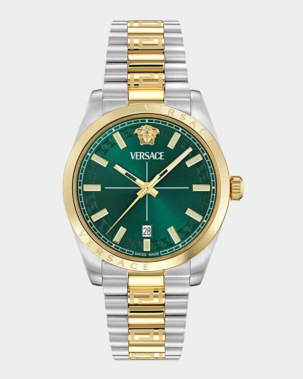 Versace Greca Logo Two-Tone Bracelet Watch, 43mm | Neiman Marcus