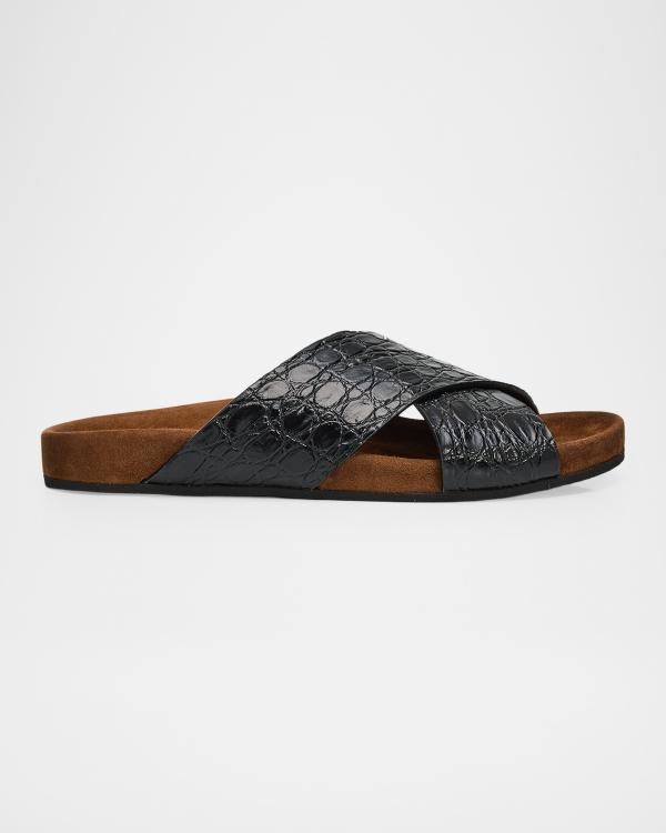 Men\'s Black Croc-Embossed Leather Thong Sandals Black Croc Embossed Flip Flop | WHISTLES | Whistles US | main image 2
