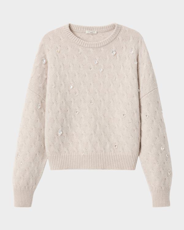 Ganni Floral Crochet Crewneck Sweater | Neiman Marcus