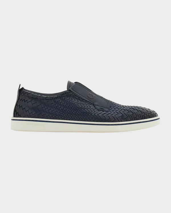 Ferragamo Men's Cassina Perforated Leather Low-Top Sneakers
