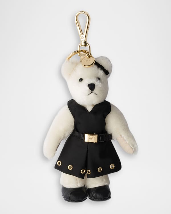Prada Saffiano Leather and Metal Triangle Logo Keychain | Neiman