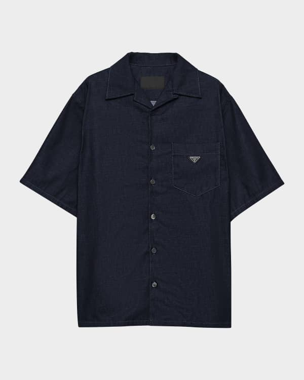 Prada Men's Short-Sleeve Chambray Shirt | Neiman Marcus