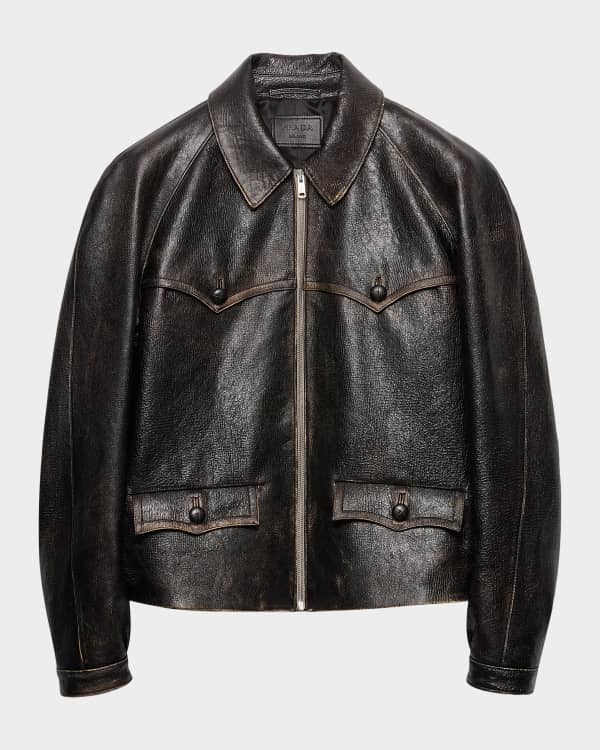 Versace Men's Plonge Leather Single-Breasted Coat | Neiman Marcus