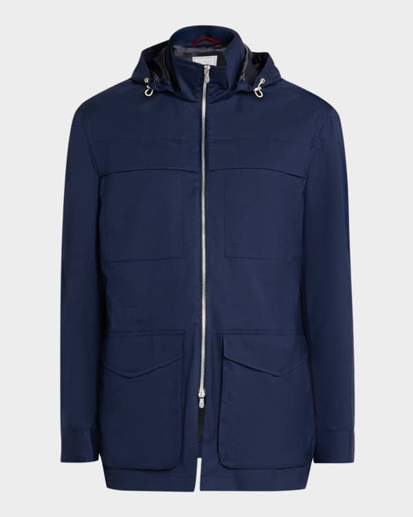 Brunello Cucinelli Men's Linen-Silk Snap-Front Car Coat | Neiman