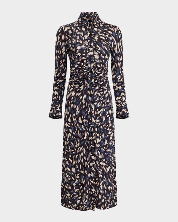 Altuzarra Kiera Suede Fit-Flare Belted Midi Dress | Neiman Marcus